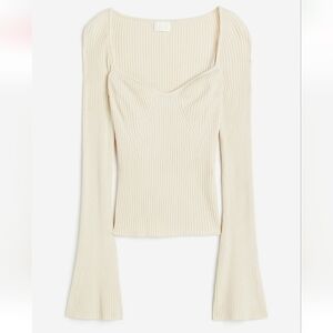 Coquette Rib-knitted Sweetheart Neckline Flared Sleeves Feminine Top ~ Size XS